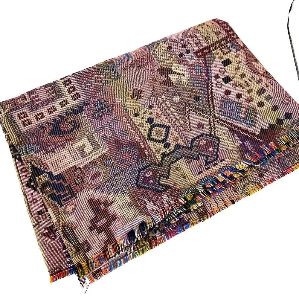Handwoven Tapestry Tribal Abstract Geometic Pink Purple Woven Textile